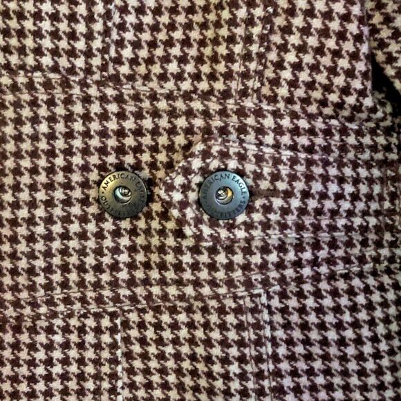 American Eagle Y2K Houndstooth Wool Blazer Womens Size S Earthy Heritage Preppy - Picture 10 of 16